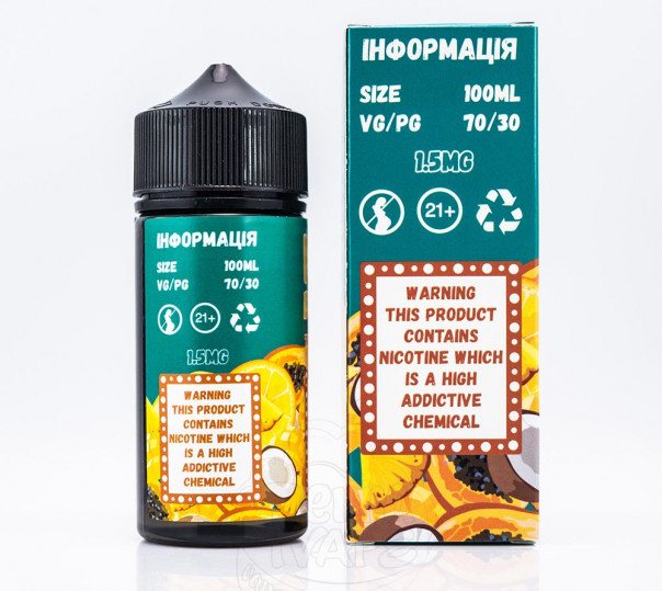 Рідина Mad Dinner Organic Tropical Fruits 100ml 0mg без нікотину зі смаком тропічного міксу Рідина Mad Dinner Organic Tropical Fruits 100ml 0mg без нікотину зі смаком тропічного міксу