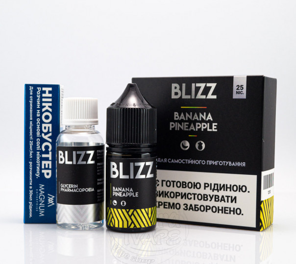 Рідина Blizz Salt Banana Pineapple 30ml 25mg зі смаком тропічних фруктів (набір компонентів) Рідина Blizz Salt Banana Pineapple 30ml 25mg зі смаком тропічних фруктів (набір компонентів)