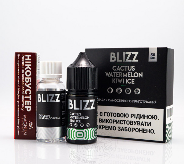 Рідина Blizz Salt Cactus Watermelon Kiwi Ice 30ml 25mg зі смаком кактуса, кавуна і ківі з холодком (набір компонентів) Рідина Blizz Salt Cactus Watermelon Kiwi Ice 30ml 25mg зі смаком кактуса, кавуна і ківі з холодком (набір компонентів)