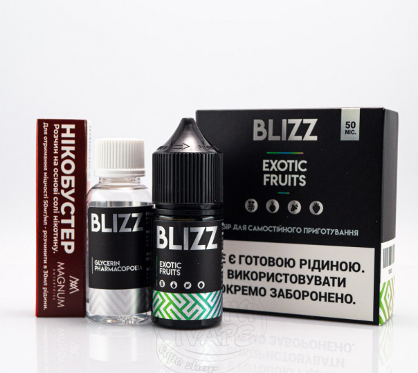 Рідина Blizz Salt Exotic Fruits 30ml 50mg зі смаком тропічних фруктів (набір компонентів) Рідина Blizz Salt Exotic Fruits 30ml 50mg зі смаком тропічних фруктів (набір компонентів)