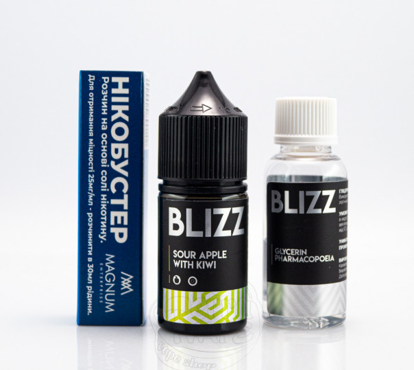 Рідина Blizz Salt Sour Apple With Kiwi 30ml 25mg зі смаком кислого яблука з ківі (набір компонентів)
