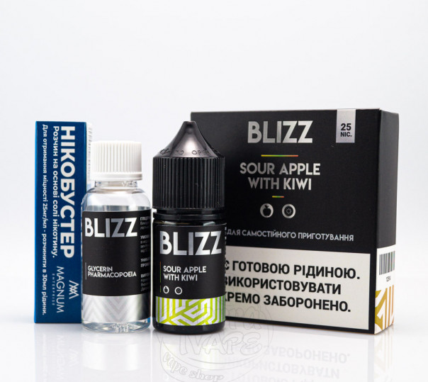 Рідина Blizz Salt Sour Apple With Kiwi 30ml 25mg зі смаком кислого яблука з ківі (набір компонентів) Рідина Blizz Salt Sour Apple With Kiwi 30ml 25mg зі смаком кислого яблука з ківі (набір компонентів)