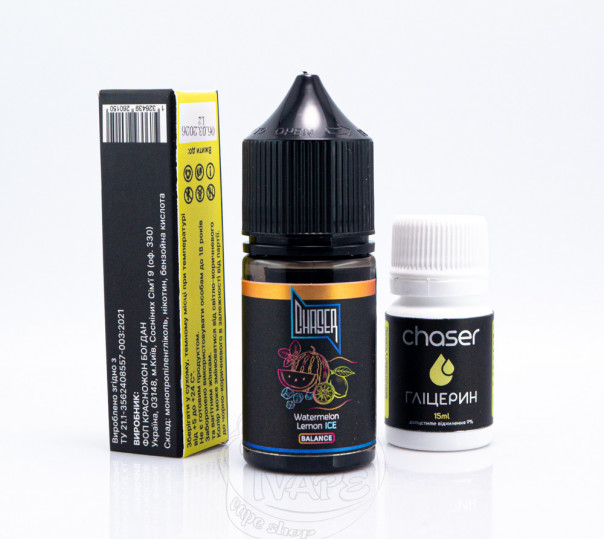 Рідина Chaser Black Balance ICE Salt Watermelon Lemon ICE 30ml 50mg зі смаком лимона з кавуном та холодком (набір компонентів)