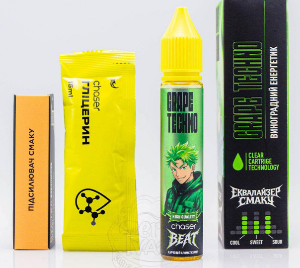 Рідина Chaser Beat Salt Grape Techno 30ml 65mg зі смаком виноградного енергетика з холодком (набір компонентів)