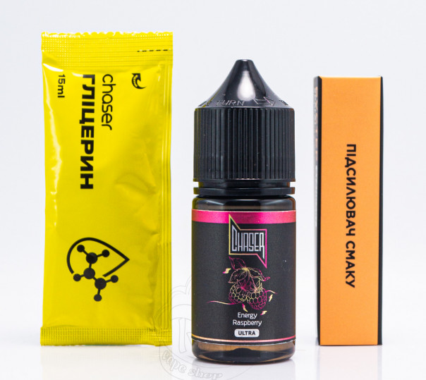 Рідина Chaser Black Ultra Salt Energy Raspberry 30ml 65mg зі смаком малинового енергетика (набір компонентів)