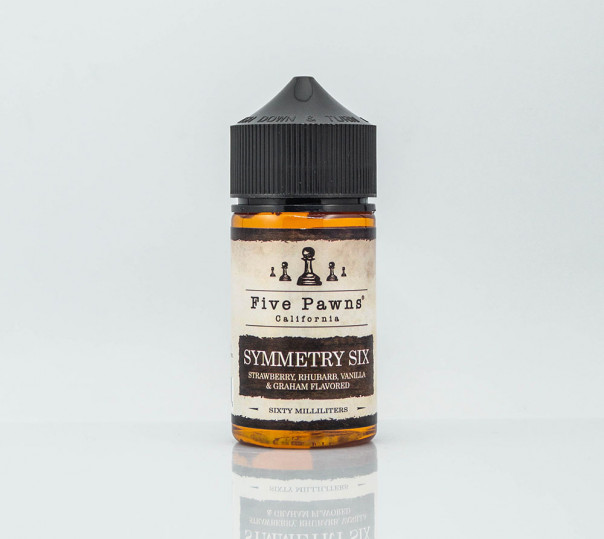 Рідина Five Pawns Organic Symmetry Six 60ml 12mg на органічному нікотині зі смаком десерту з ревенем і полуницею
