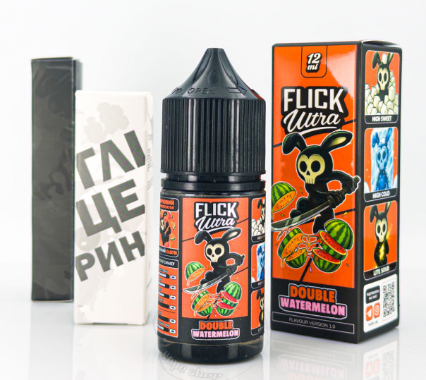 Жидкость Flick Ultra Salt Double Watermelon 30ml 50mg со вкусом красного и желтого арбуза с холодком (набор компонентов)