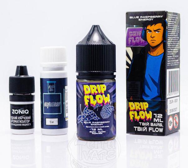 Рідина Drip Flow Salt Blue Raspberry Energy 30ml 50mg зі смаком блакитної малини і енергетика (набір компонентів)