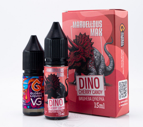 Жидкость Marvellous Max Salt Dino Cherry Candy 15ml 50mg со вкусом вишневой конфеты (набор компонентов)