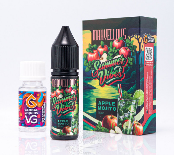 Жидкость Marvellous Summer Vibes Salt Apple Mojito 15ml 50mg со вкусом яблочного мохито (набор компонентов)