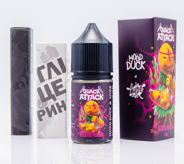 Рідина Hype x MoodDuck Quack Attack Salt Pitaya Peach 30ml 50mg зі смаком пітахаї та персику (набір компонентів)
