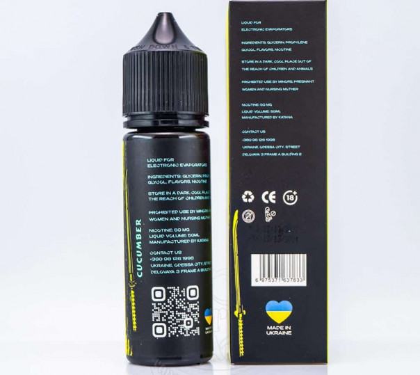 Рідина eight by Katana Salt Cucumber 50ml 50mg на сольовому нікотині зі смаком огірка Рідина eight by Katana Salt Cucumber 50ml 50mg на сольовому нікотині зі смаком огірка