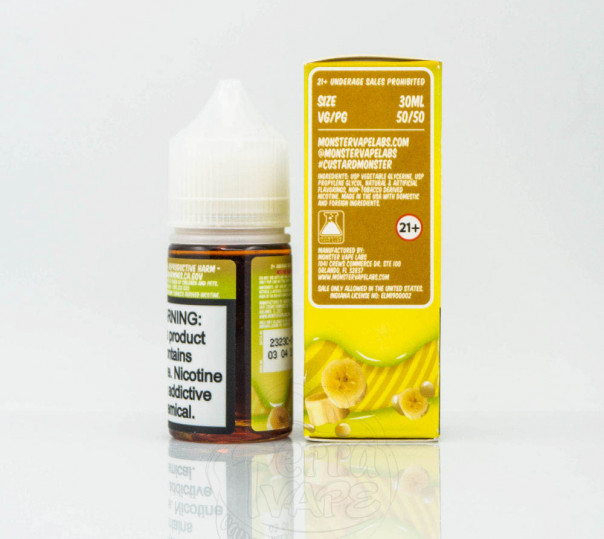 Рідина Custard Monster Salt Banana 30ml 24mg на сольовому нікотині зі смаком бананового крему Рідина Custard Monster Salt Banana 30ml 24mg на сольовому нікотині зі смаком бананового крему