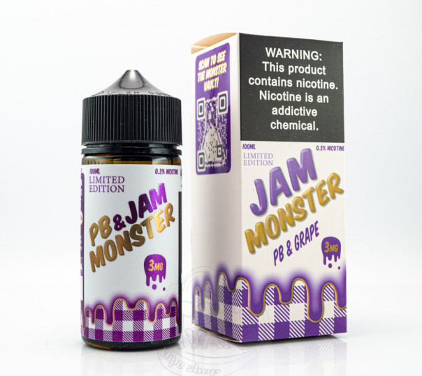 Жидкость Jam Monster Organic PB&Jam Grape 100ml 3mg со вкусом виноградного джема