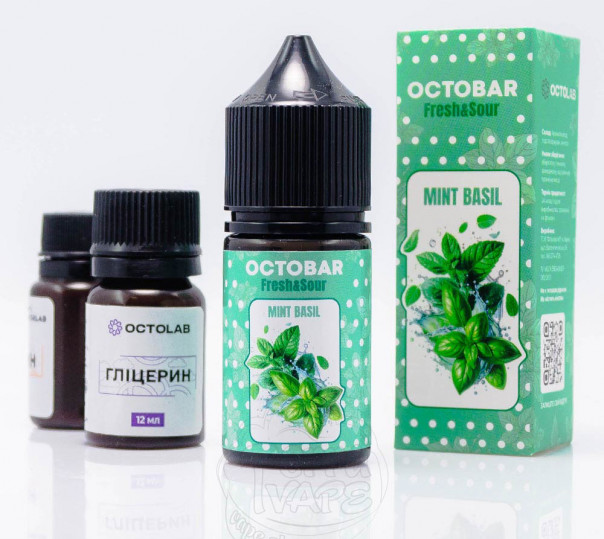 Жидкость Octobar Fresh&Sour Salt Mint Basil 30ml 50mg со вкусом мяты и базилика (набор компонентов)