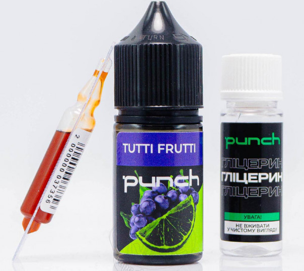 Рідина Punch Salt Tutti Frutti 30ml 65mg зі смаком винограду, лайму та ківі (набір компонентів)