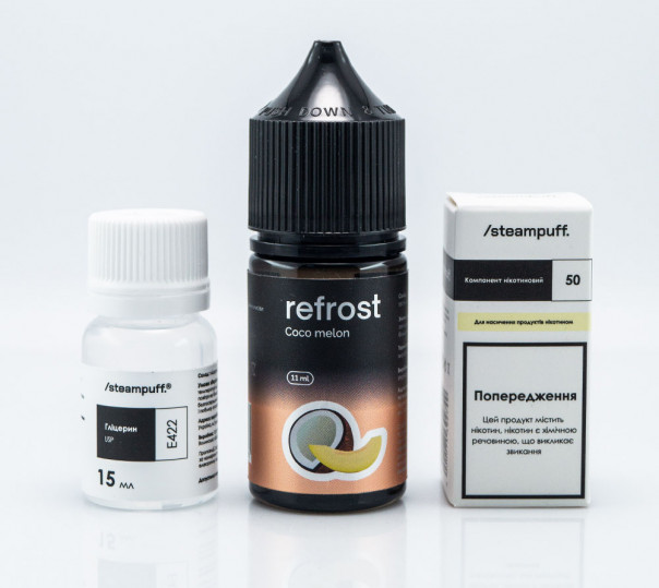 Жидкость Refrost Salt Coco Melon 30ml 50mg со вкусом кокоса и дыни (набор компонентов) Жидкость Refrost Salt Coco Melon 30ml 50mg со вкусом кокоса и дыни (набор компонентов)