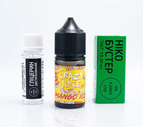 Рідина Crazy Juice Salt Mango Ice 30ml 65mg зі смаком манго з холодком (набір компонентів)