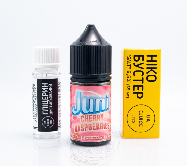 Жидкость Juni Salt Cherry Raspberry 30ml 65mg со вкусом вишни с малиной (набор компонентов)