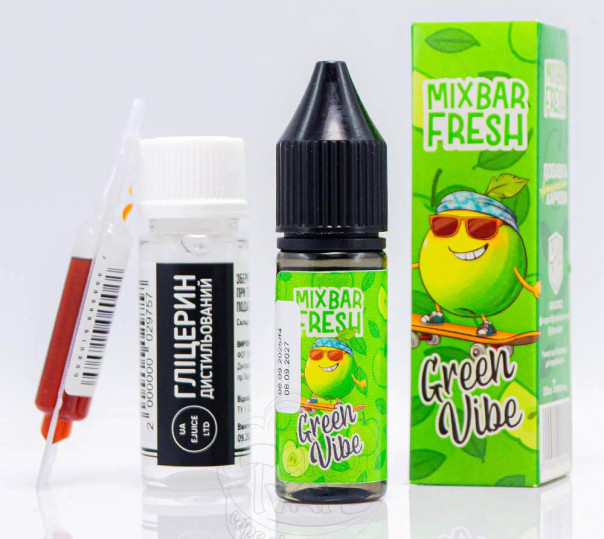 Рідина Mix Bar Fresh Salt Green Vibe 15ml 50mg зі смаком яблука, винограду та базиліку (набір компонентів)
