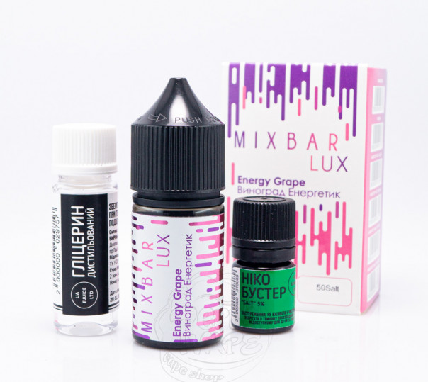 Рідина Mix Bar Lux Salt Energy Grape 30ml 50mg зі смаком виноградного енергетика (набір компонентів) Рідина Mix Bar Lux Salt Energy Grape 30ml 50mg зі смаком виноградного енергетика (набір компонентів)