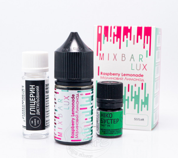 Рідина Mix Bar Lux Salt Raspberry Lemonade 30ml 50mg зі смаком малинового лимонаду (набір компонентів) Рідина Mix Bar Lux Salt Raspberry Lemonade 30ml 50mg зі смаком малинового лимонаду (набір компонентів)