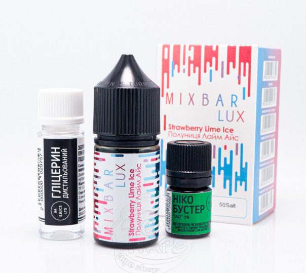 Рідина Mix Bar Lux Salt Strawberry Lime Ice 30ml 65mg зі смаком прохолодної полуниці та лайму (набір компонентів) Рідина Mix Bar Lux Salt Strawberry Lime Ice 30ml 65mg зі смаком прохолодної полуниці та лайму (набір компонентів)