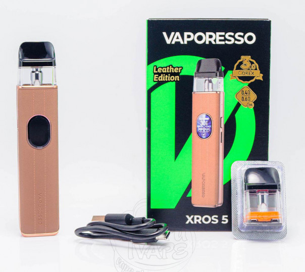 Vaporesso XROS 5 Pod Kit 1500mAh Brown Leather Багаторазова POD система Vaporesso XROS 5 Pod Kit 1500mAh Brown Leather Багаторазова POD система