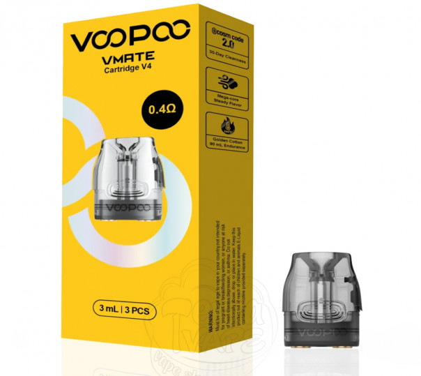 Картридж Voopoo Vmate v4 Pod Cartridge 3ml 0.4 Ом для многоразовой POD системы VMate Mini, Max/2, Pro 2 / Power Edition, E2, i2 Kit 3ml