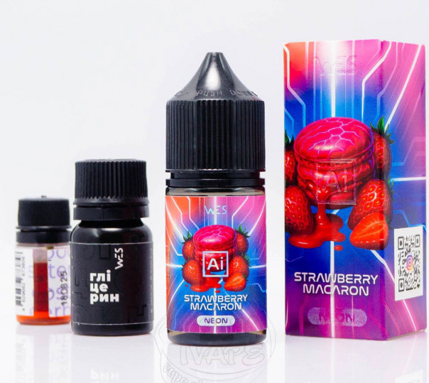 Жидкость WES AI Neon Salt Strawberry Macaron 30ml 50mg со вкусом клубничного макарона (набор компонентов)