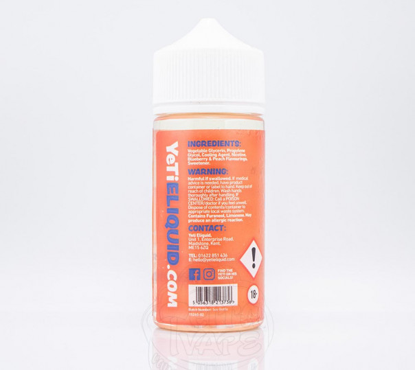 Рідина Yeti Organic Blueberry Peach 100ml 3mg на органічному нікотині зі смаком чорниці та персика Рідина Yeti Organic Blueberry Peach 100ml 3mg на органічному нікотині зі смаком чорниці та персика
