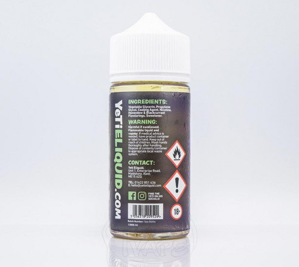 Рідина Yeti Organic Honeydew Blackcurrant 100ml 3mg на органічному нікотині зі смаком смородини з динею Рідина Yeti Organic Honeydew Blackcurrant 100ml 3mg на органічному нікотині зі смаком смородини з динею