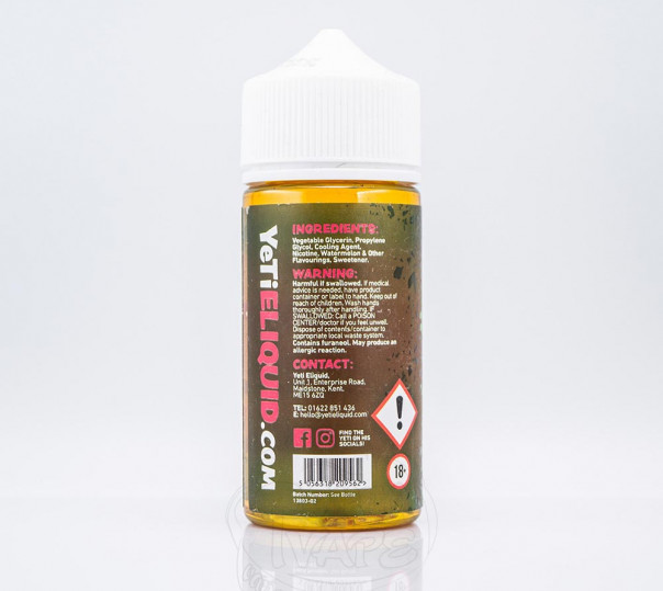 Рідина Yeti Organic Watermelon 100ml 3mg на органічному нікотині зі смаком кавуна Рідина Yeti Organic Watermelon 100ml 3mg на органічному нікотині зі смаком кавуна