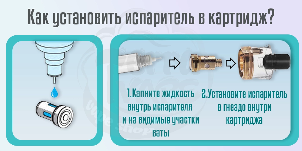 Как установить испаритель в картридж dotMod