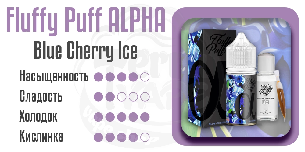 Характеристики вкуса Fluffy Puff Alpha Salt Blue Cherry Ice