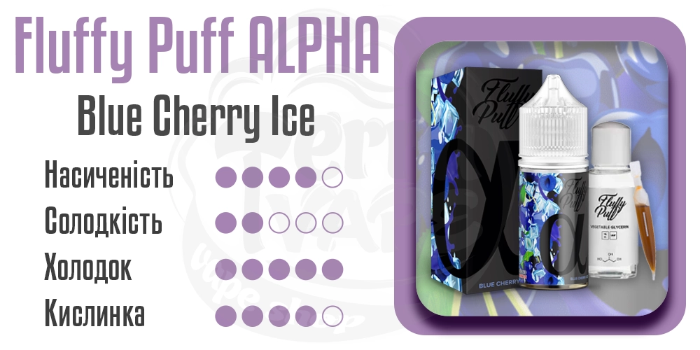 Характеристики смаку Fluffy Puff Alpha Salt Blue Cherry Ice