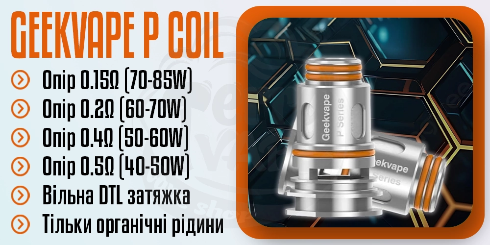 Основні параметри випаровувача GeekVape P Series Coil