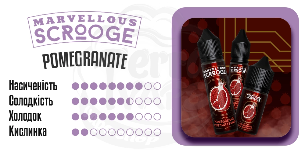 Характеристики смаку Marvellous Scrooge Salt Pomegranate 15ml