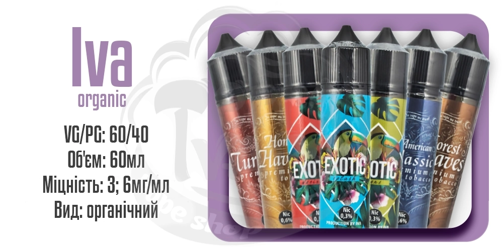 Параметри наборів рідини Iva Organic 60ml