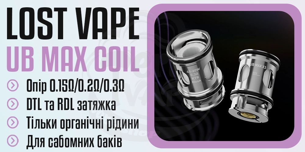 Основні параметри випаровувачів Lost Vape UB MAX Coil