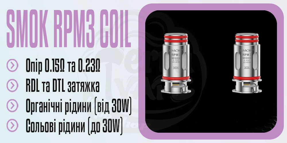 Основні параметри випаровувачів Smok RPM3 Coil