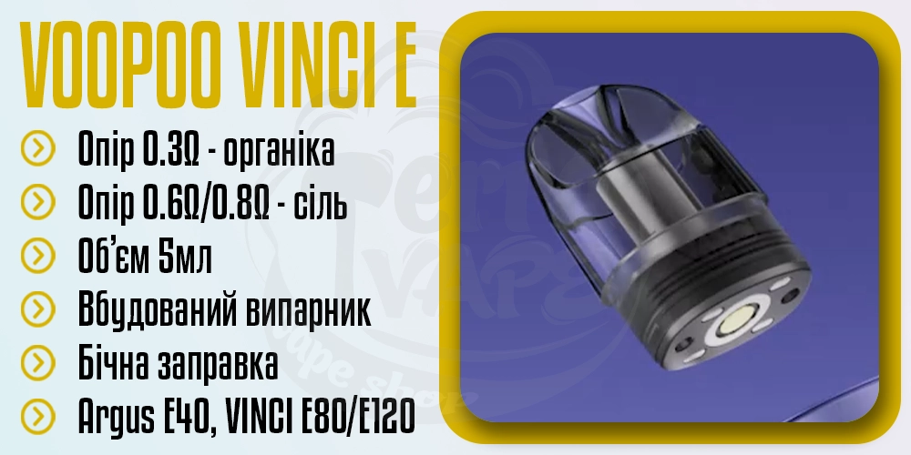 Параметри картриджів Voopoo Vinci E